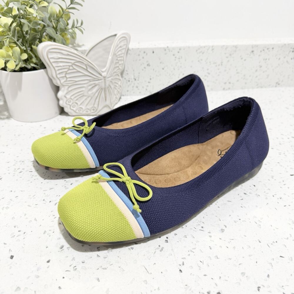 ros hommerson Noelle ballet flat Navy Knit Comfort Shoes Cushioned Size 10.5